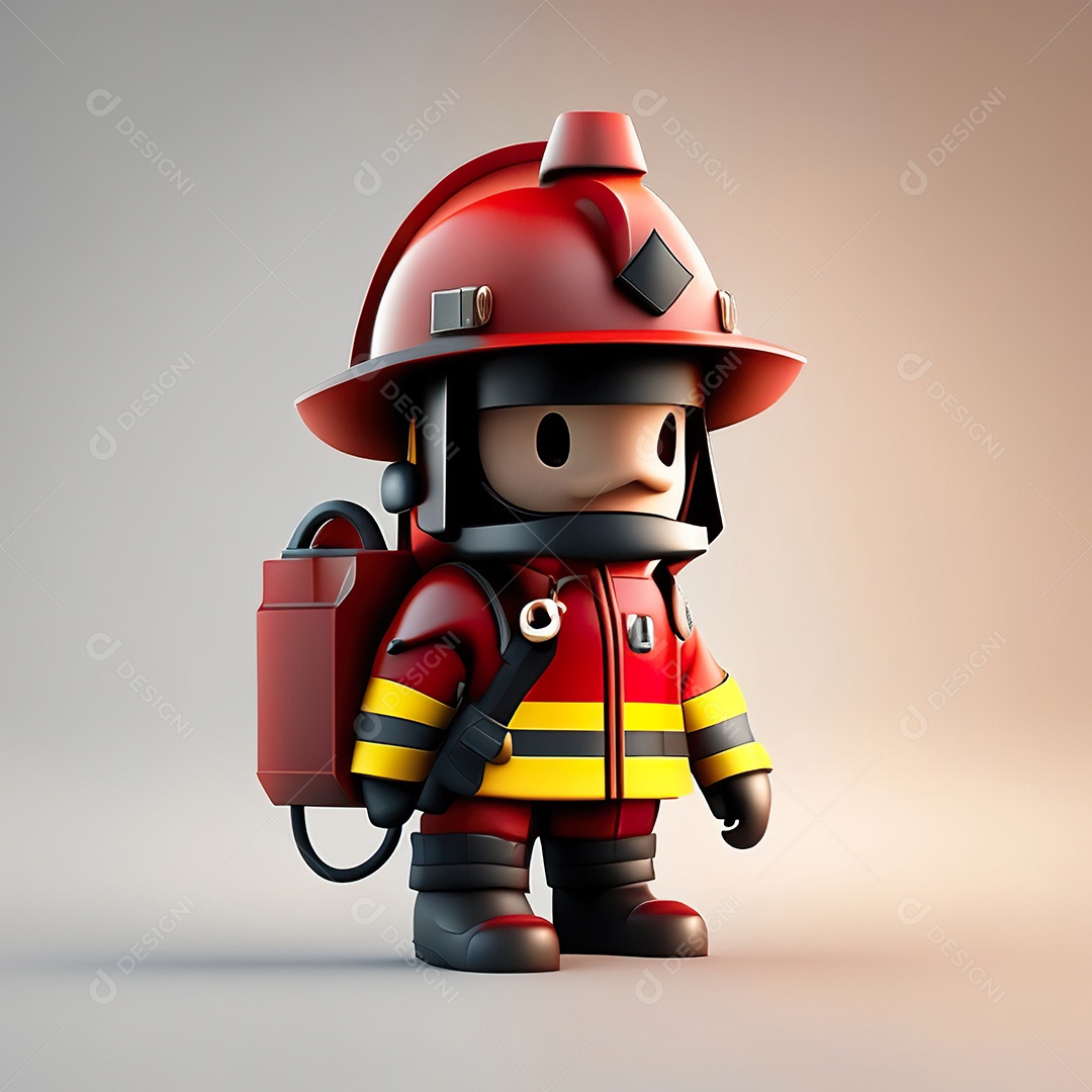 Mascote bombeiro 3D sobre fundo isolado