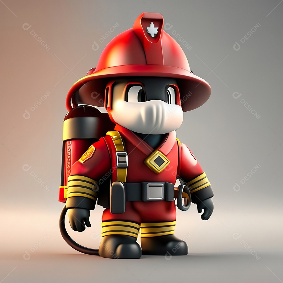 Mascote bombeiro 3D sobre fundo isolado