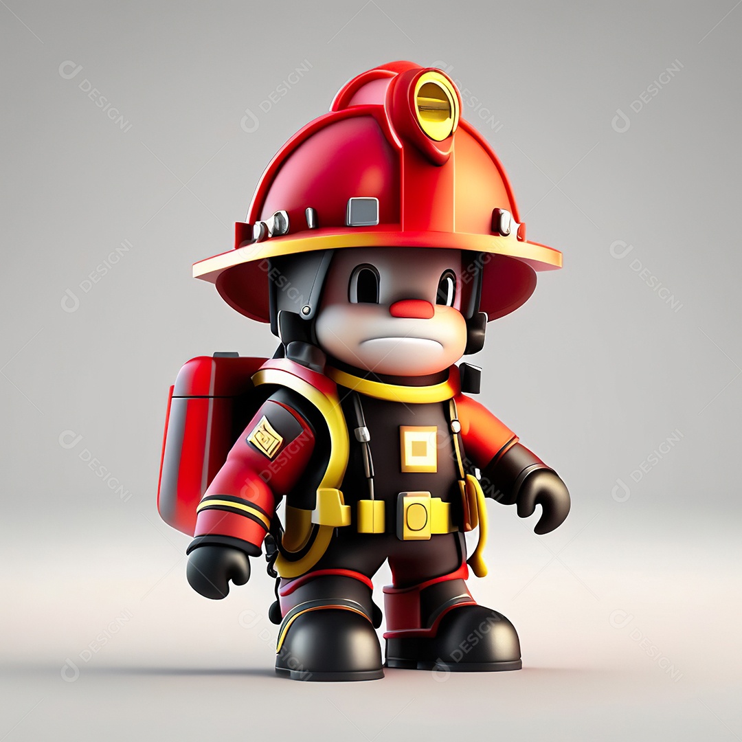 Mascote bombeiro 3D sobre fundo isolado