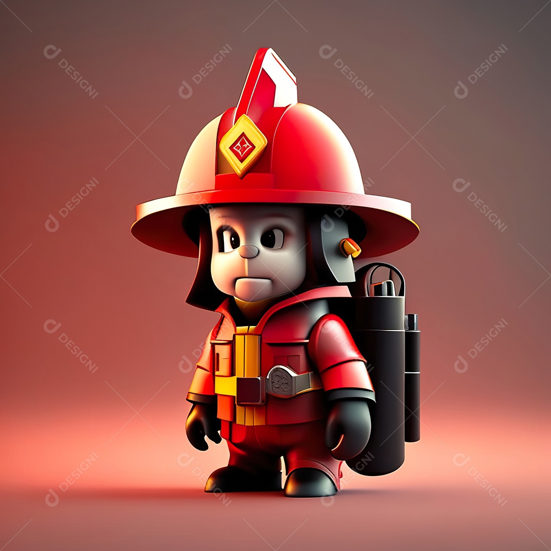 Mascote bombeiro 3D sobre fundo isolado