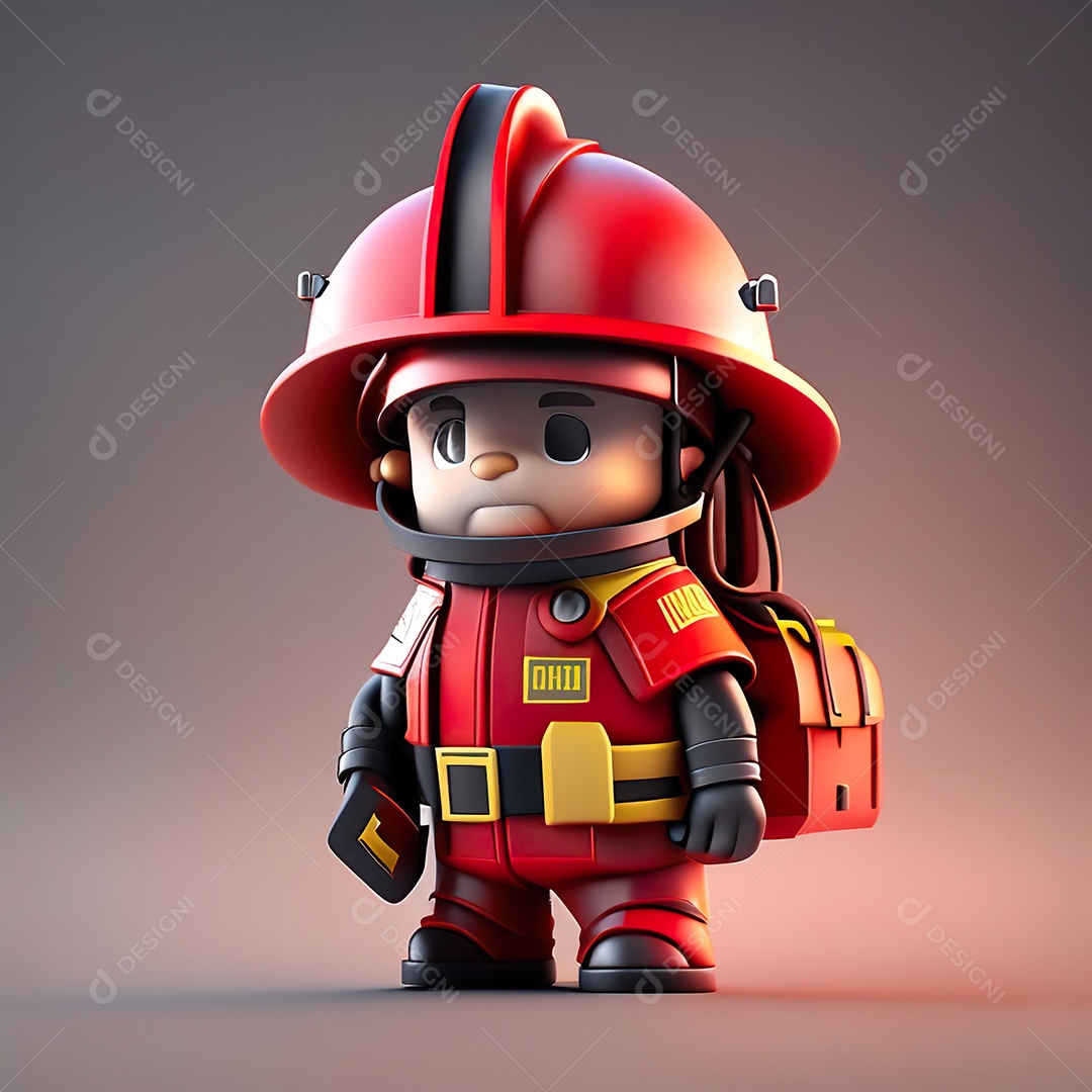 Mascote bombeiro 3D sobre fundo isolado