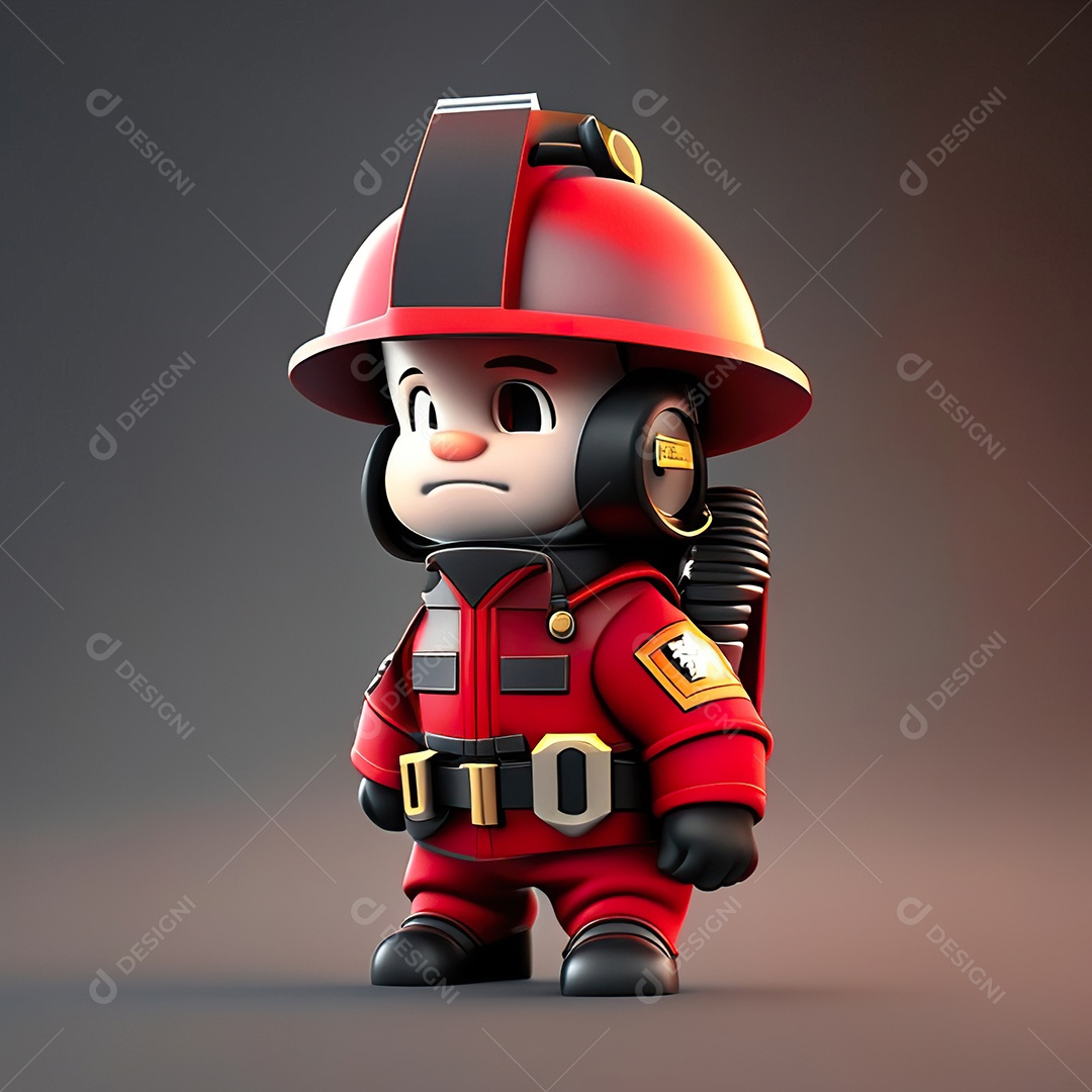 Mascote bombeiro 3D sobre fundo isolado