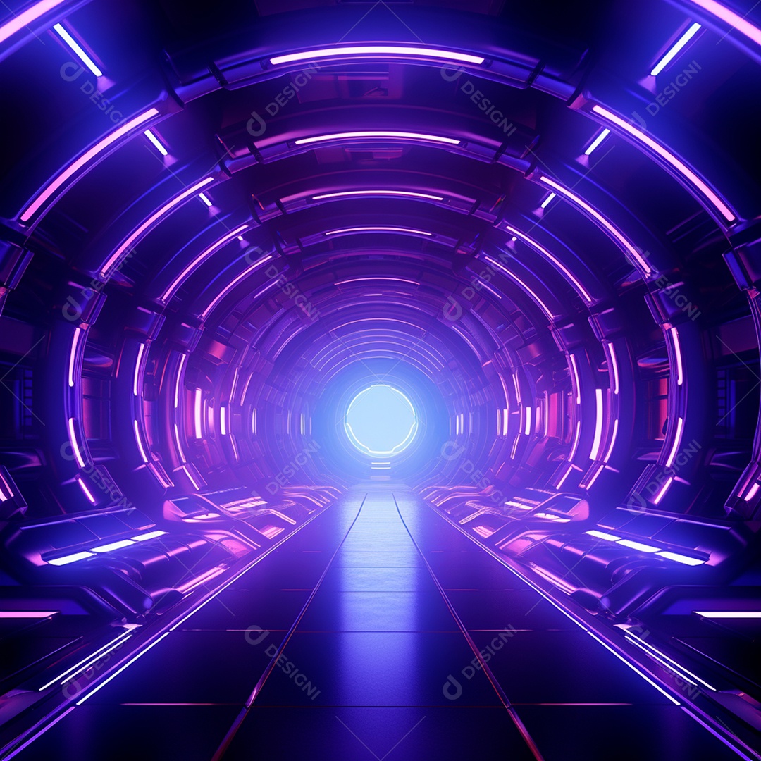 Fundo futurista com um grande túnel de néon, no estilo do motor irreal