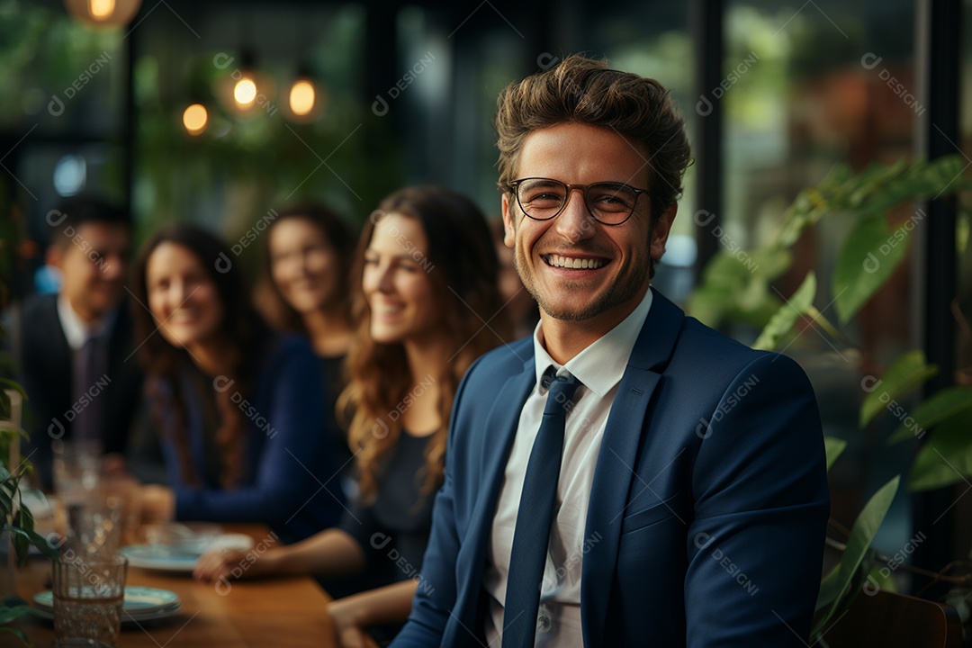 Retrato de uma equipe de negócios rindo em pé no escritório