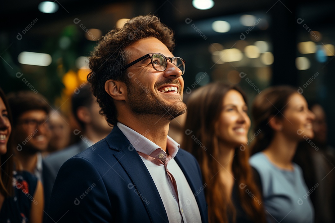 Retrato de uma equipe de negócios rindo em pé no escritório