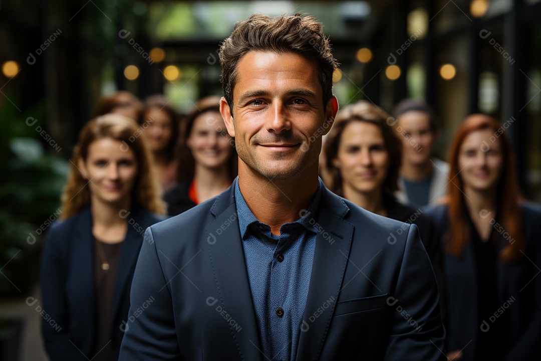 Retrato de uma equipe de negócios rindo em pé no escritório