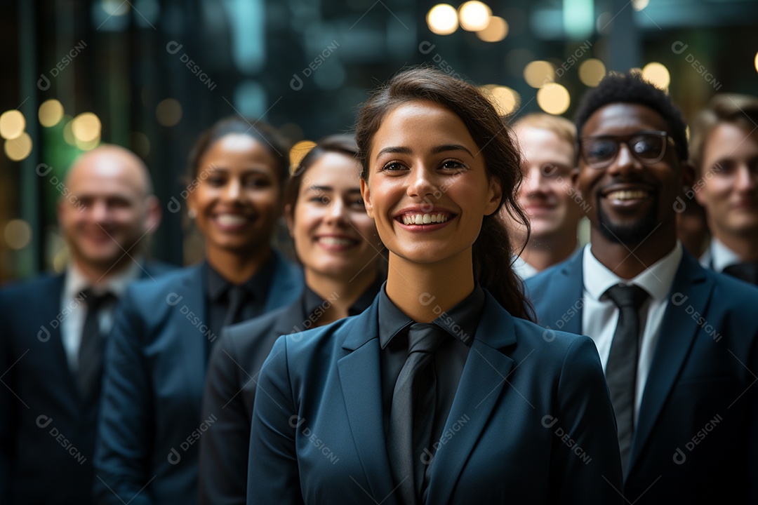 Retrato de uma equipe de negócios rindo em pé no escritório