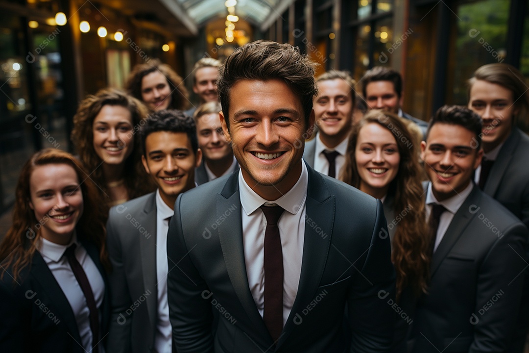 Retrato de uma equipe de negócios rindo em pé no escritório