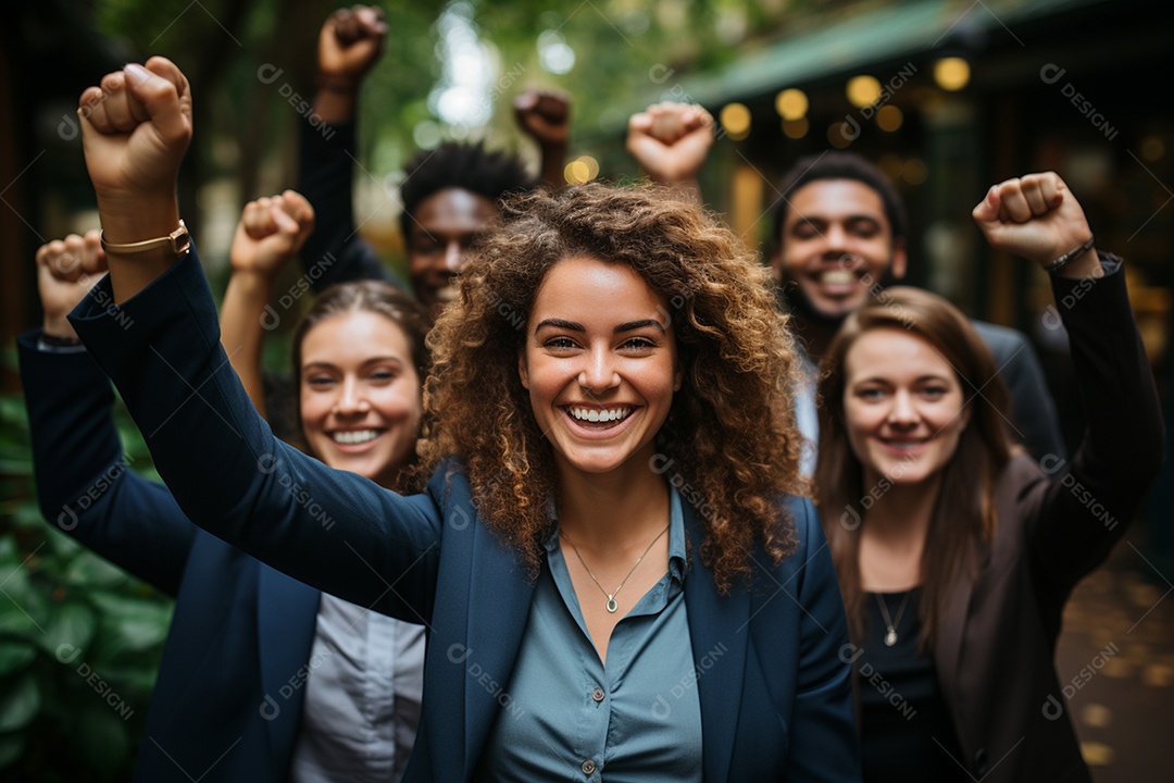 Retrato de uma equipe de negócios rindo em pé no escritório