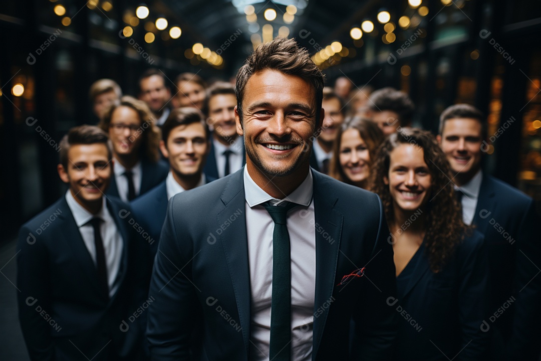 Retrato de uma equipe de negócios rindo em pé no escritório