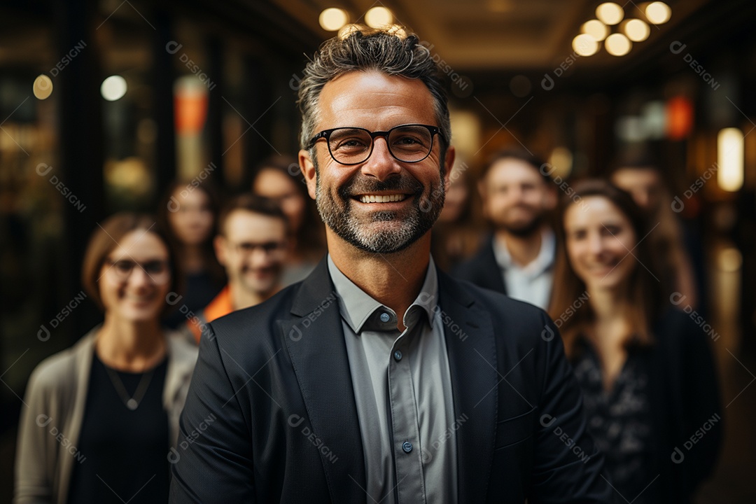 Retrato de uma equipe de negócios rindo em pé no escritório