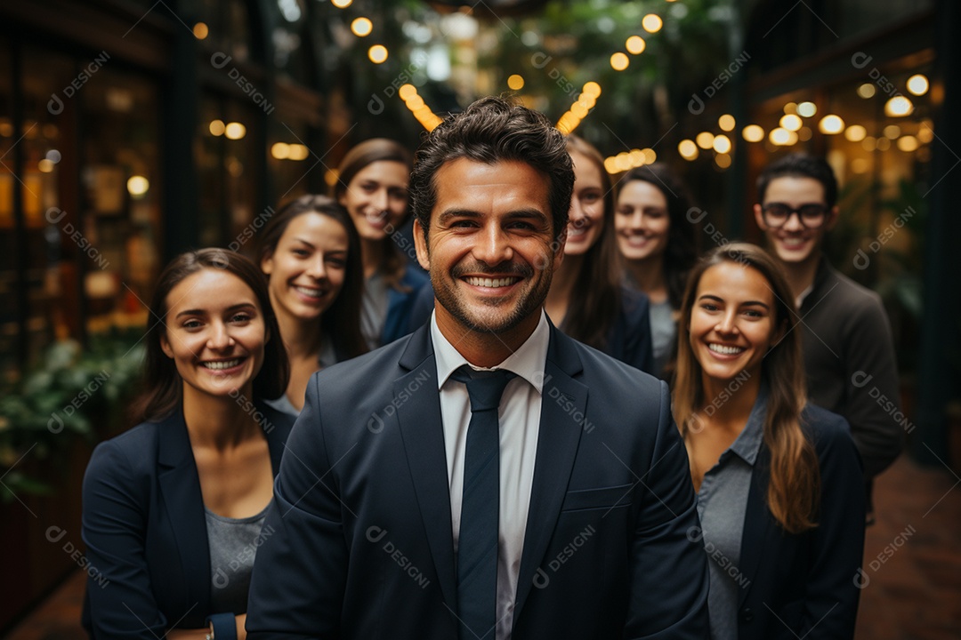 Retrato de uma equipe de negócios rindo em pé no escritório