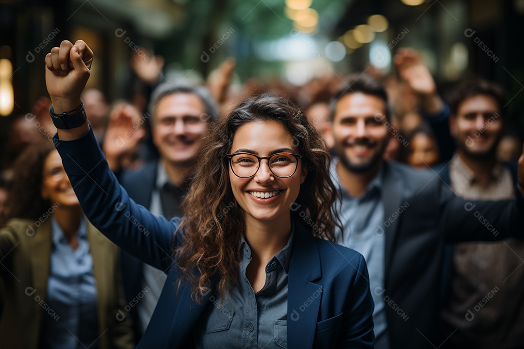 Retrato de uma equipe de negócios rindo em pé no escritório