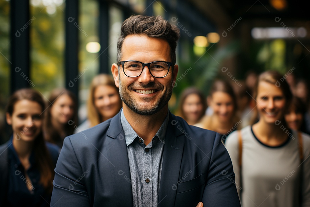 Retrato de uma equipe de negócios rindo em pé no escritório