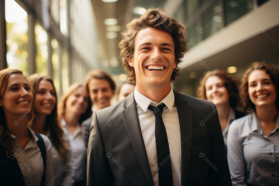 Retrato de uma equipe de negócios rindo em pé no escritório