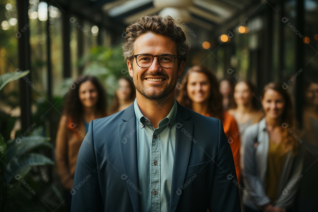 Retrato de uma equipe de negócios rindo em pé no escritório