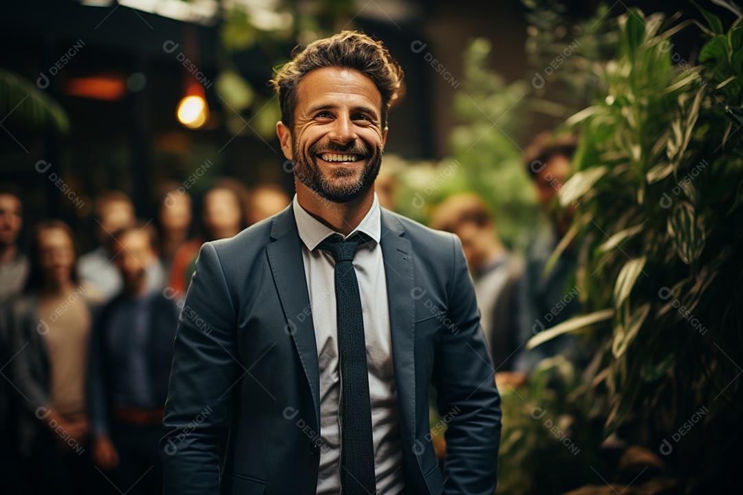 Retrato de uma equipe de negócios rindo em pé no escritório