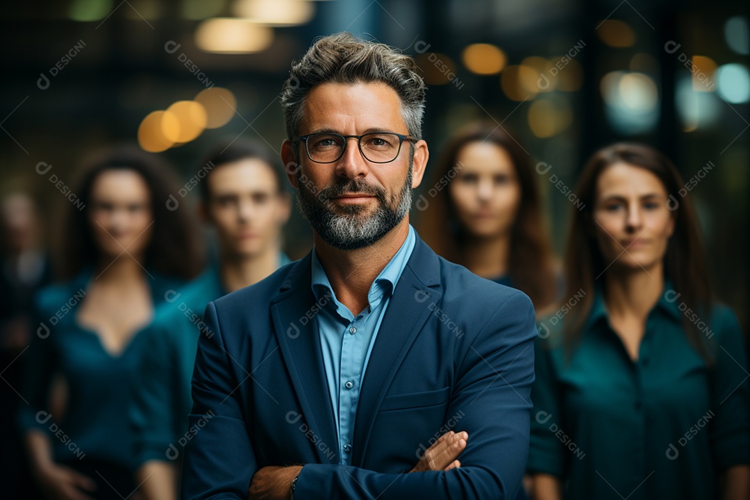 Retrato de uma equipe de negócios rindo em pé no escritório