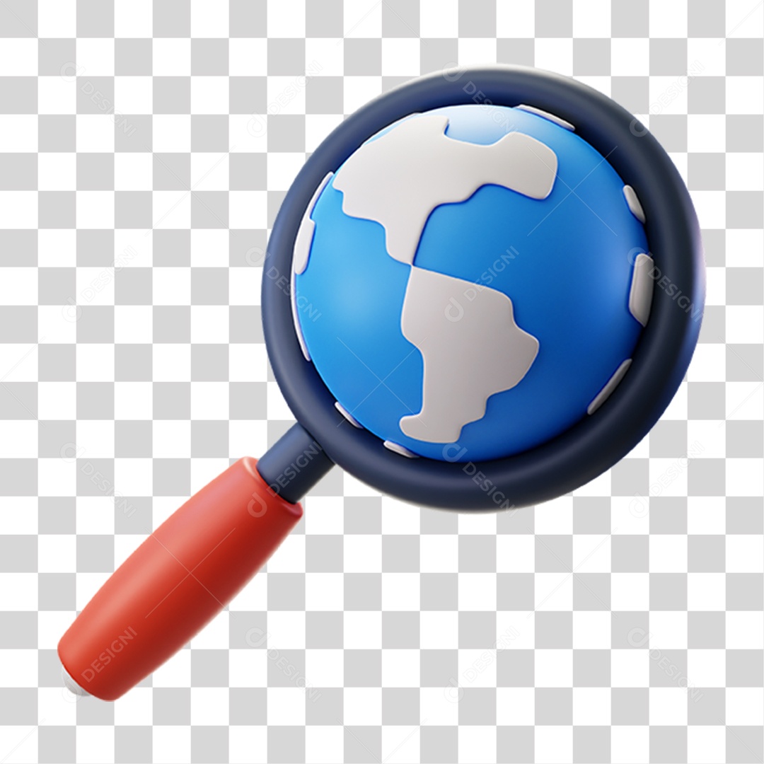 Elemento 3D Lupa com Planeta PNG Transparente