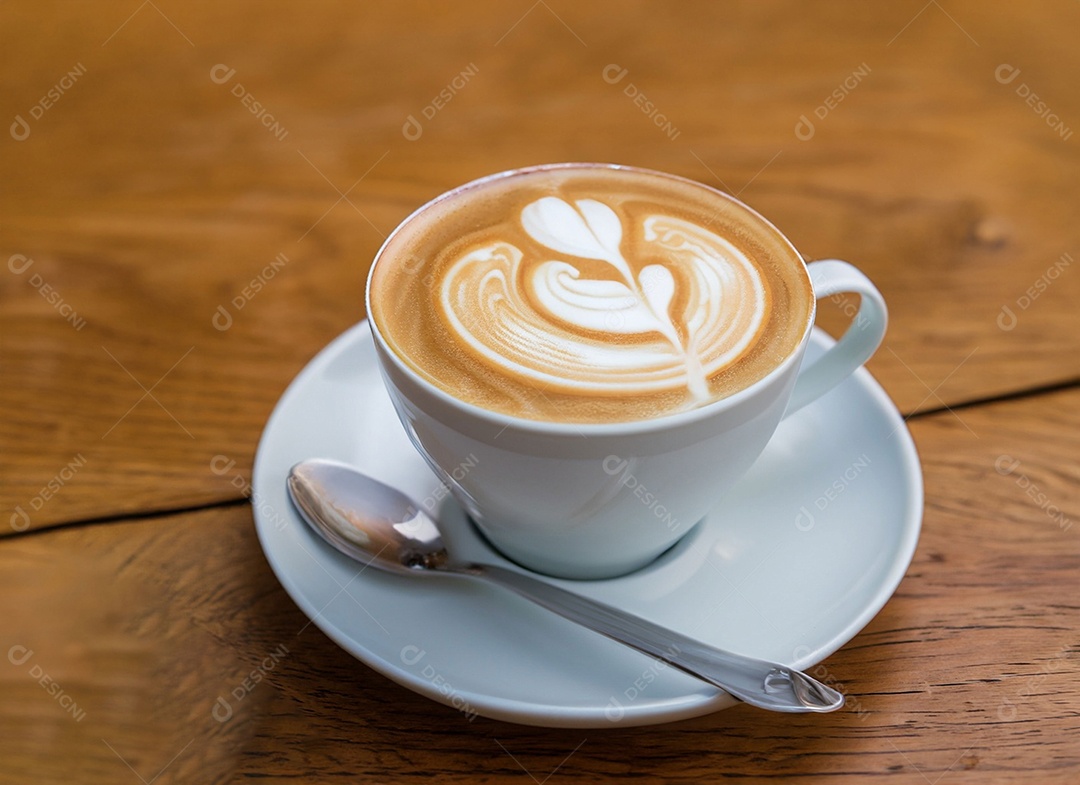 Xícara de café com leite na mesa de madeira Dia internacional do café