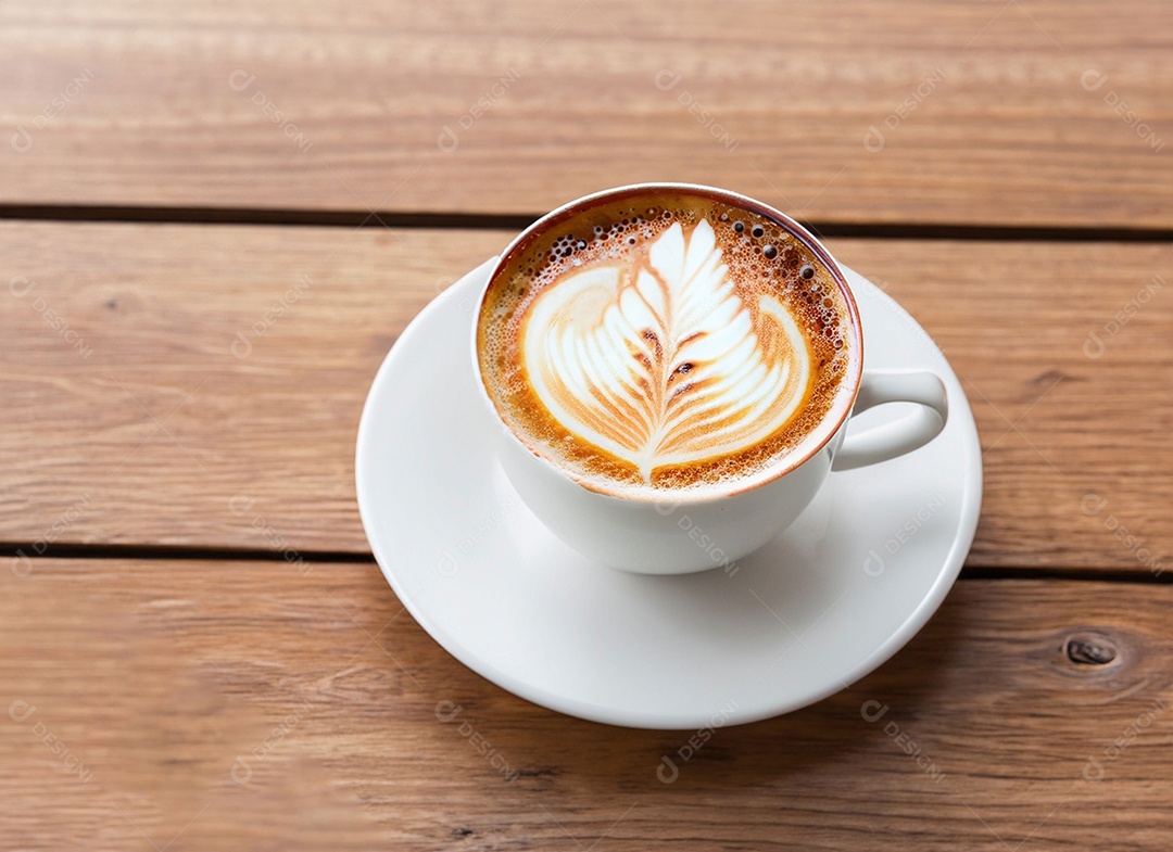 Xícara de café com leite na mesa de madeira Dia internacional do café
