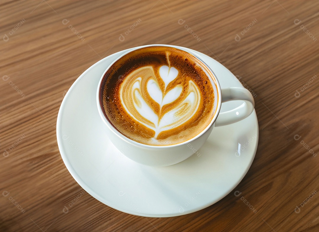 Xícara de café com leite na mesa de madeira Dia internacional do café