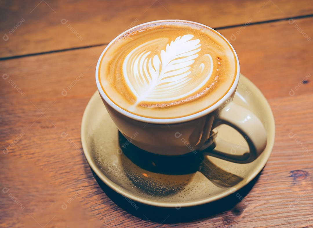 Xícara de café com leite na mesa de madeira Dia internacional do café
