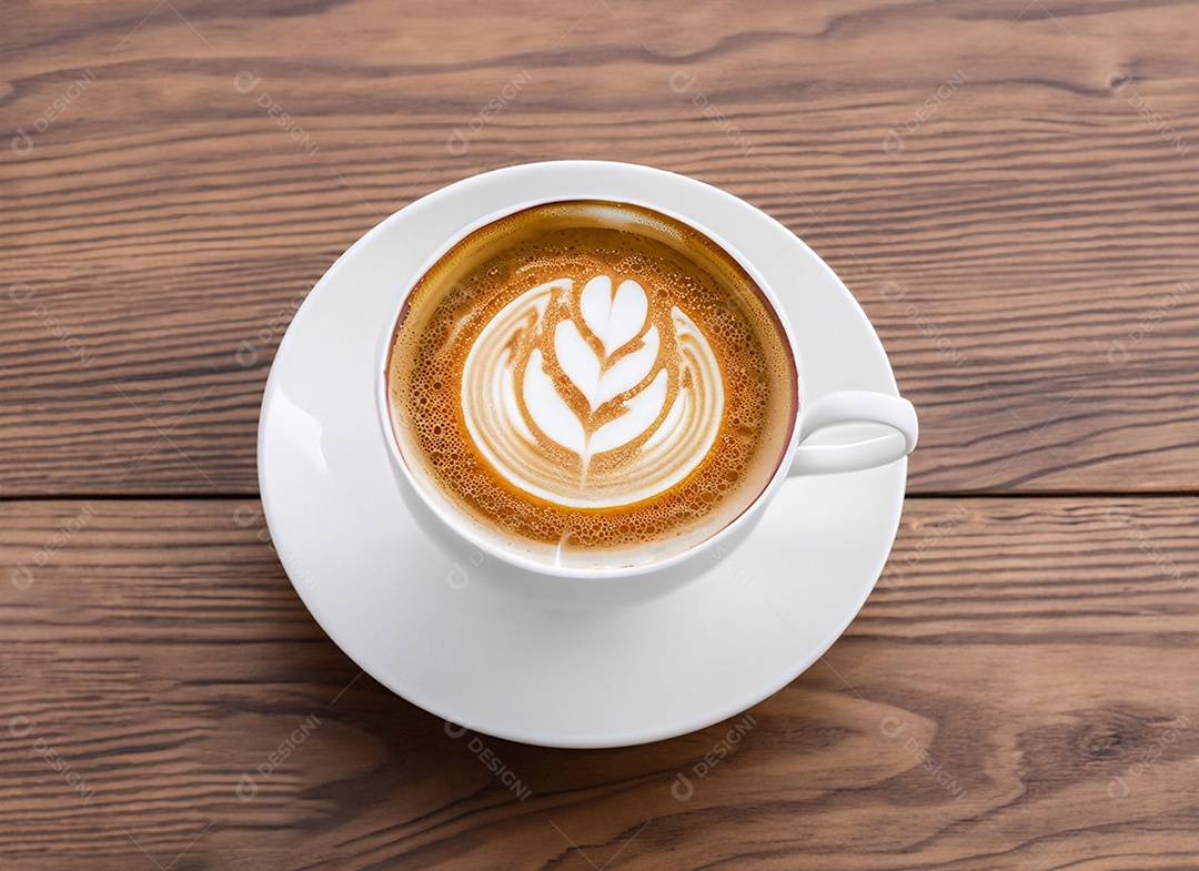 Xícara de café com leite na mesa de madeira Dia internacional do café