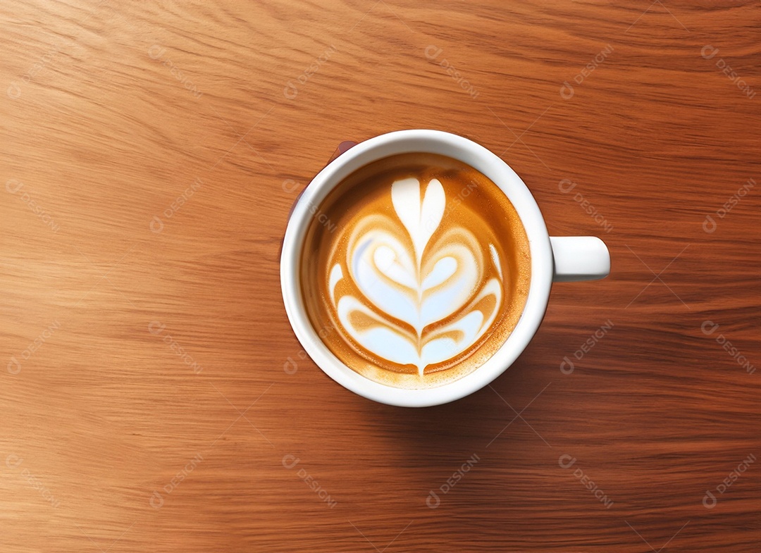 Xícara de café com leite na mesa de madeira Dia internacional do café