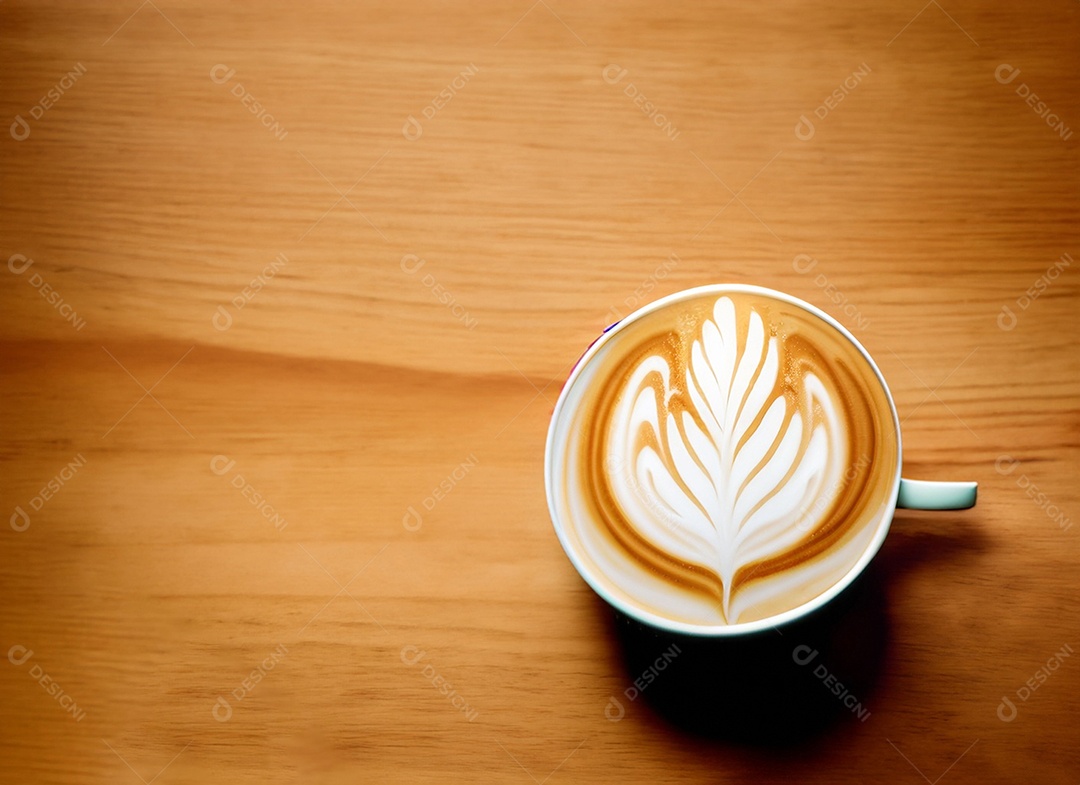 Xícara de café com leite na mesa de madeira Dia internacional do café