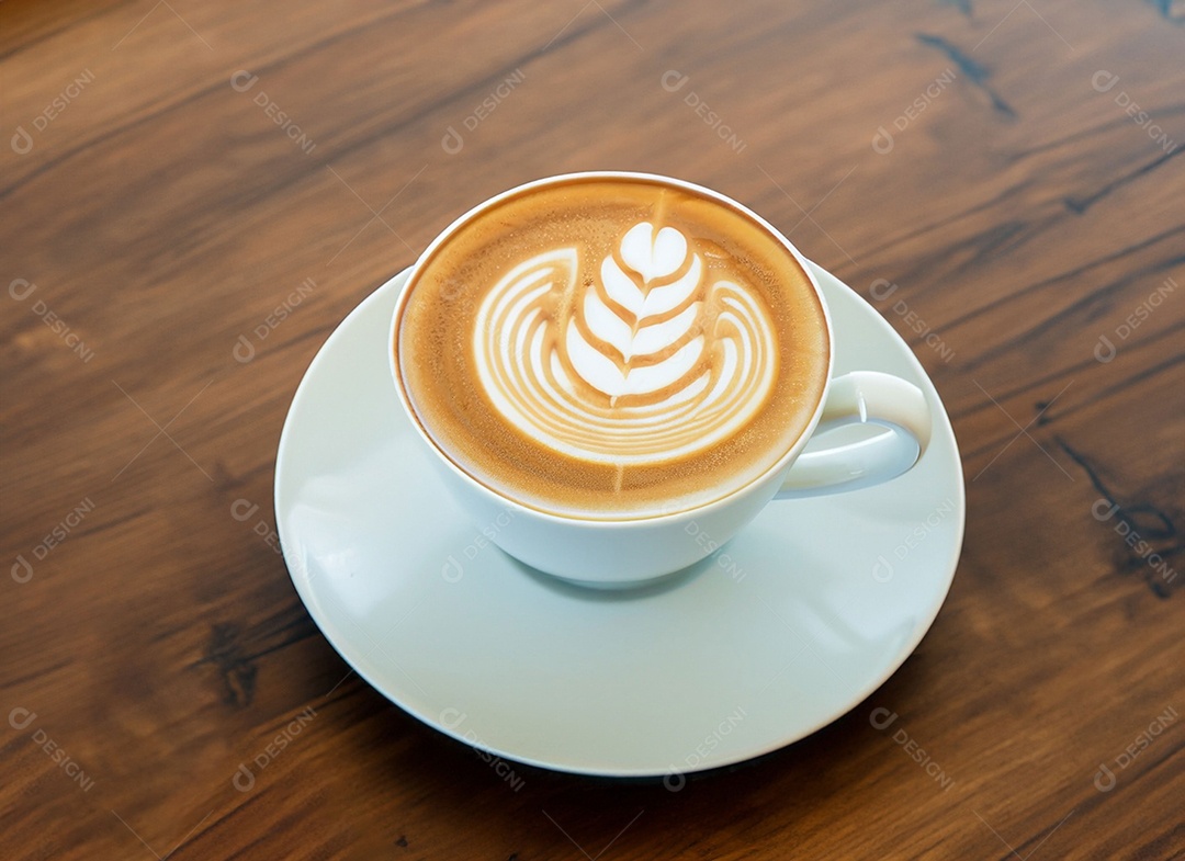 Xícara de café com leite na mesa de madeira Dia internacional do café