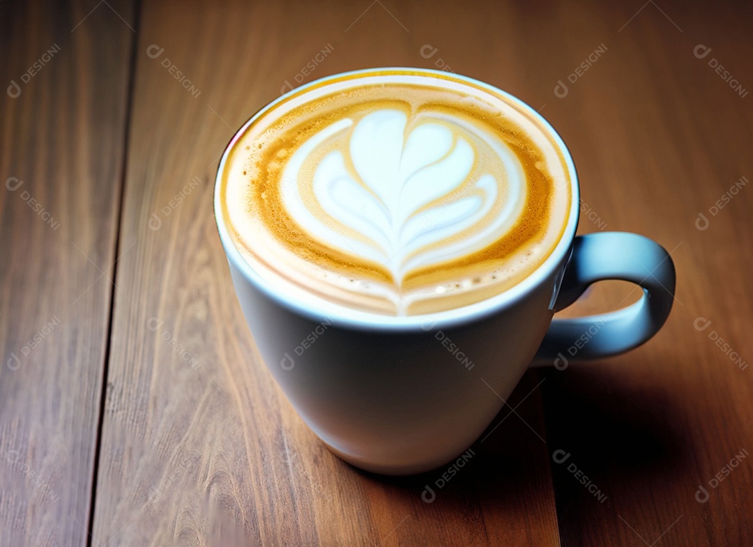 Xícara de café com leite na mesa de madeira Dia internacional do café