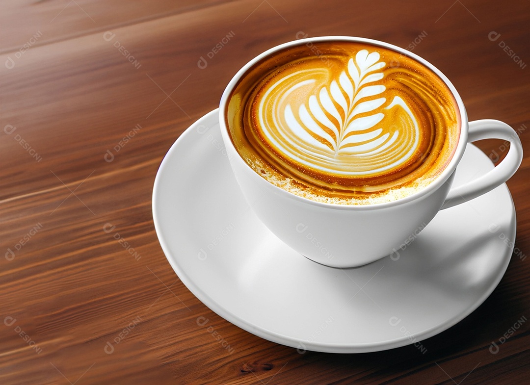 Xícara de café com leite na mesa de madeira Dia internacional do café