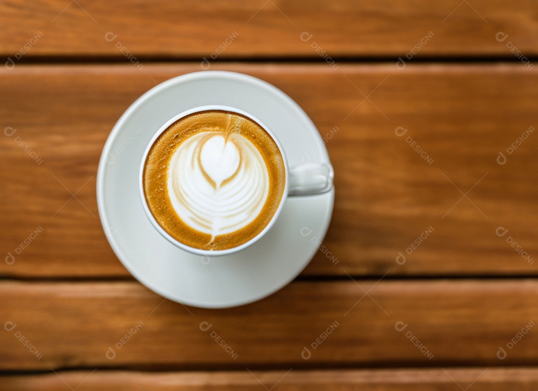 Xícara de café com leite na mesa de madeira Dia internacional do café
