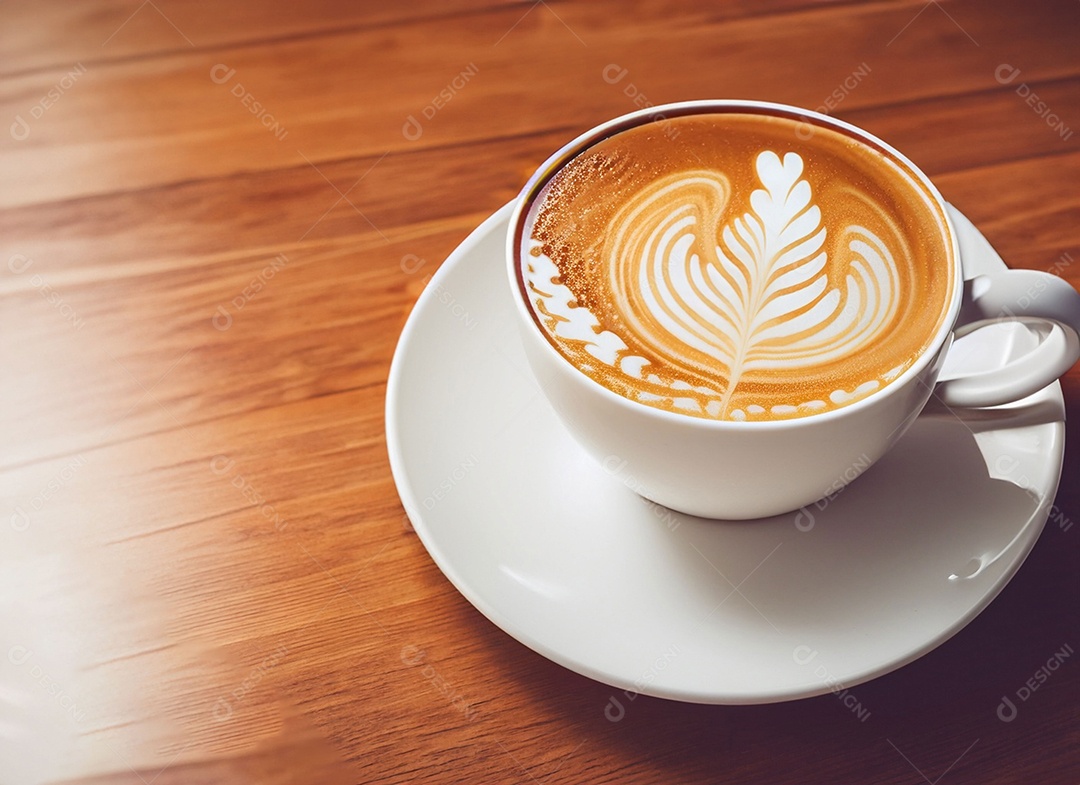 Xícara de café com leite na mesa de madeira Dia internacional do café