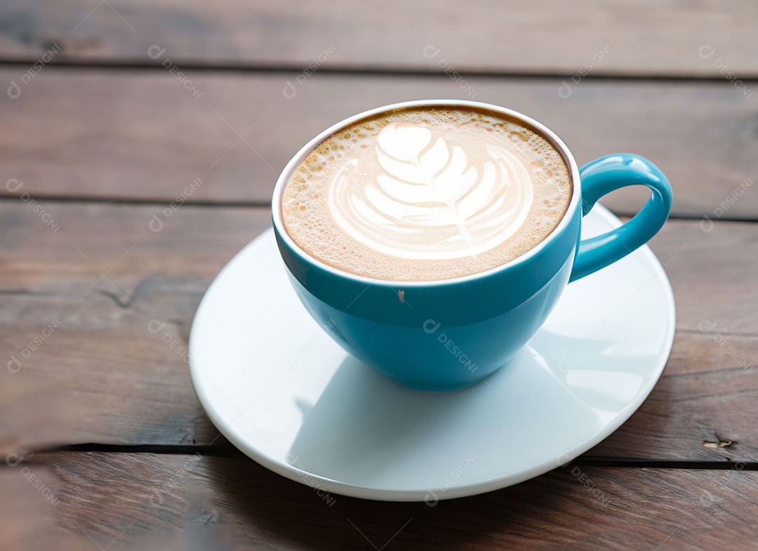 Xícara de café com leite na mesa de madeira Dia internacional do café