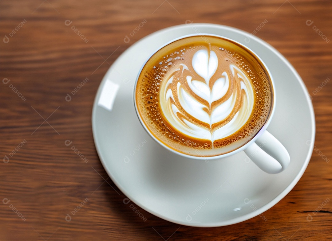 Xícara de café com leite na mesa de madeira Dia internacional do café