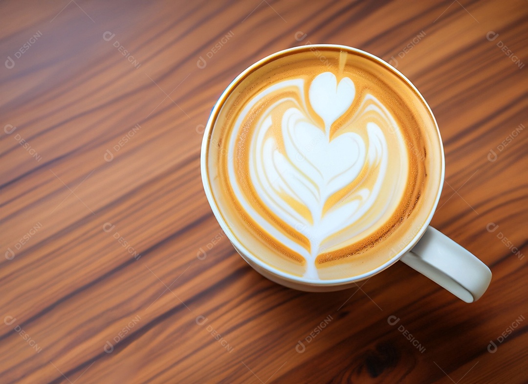 Xícara de café com leite na mesa de madeira Dia internacional do café