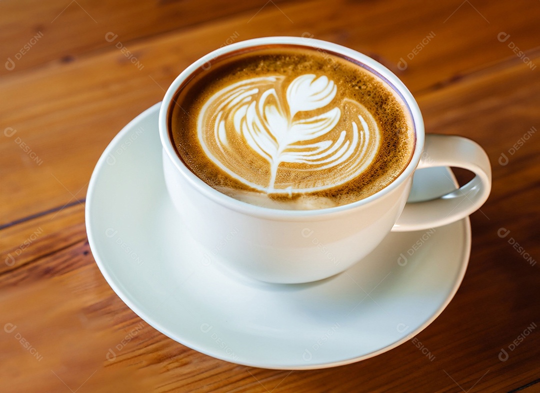 Xícara de café com leite na mesa de madeira Dia internacional do café