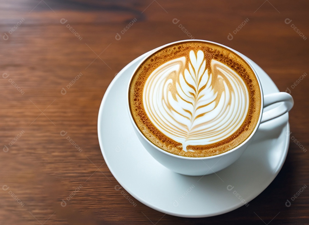 Xícara de café com leite na mesa de madeira Dia internacional do café