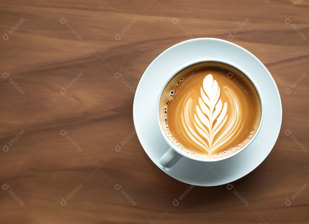 Xícara de café com leite na mesa de madeira Dia internacional do café