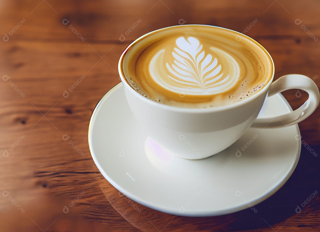 Xícara de café com leite na mesa de madeira Dia internacional do café