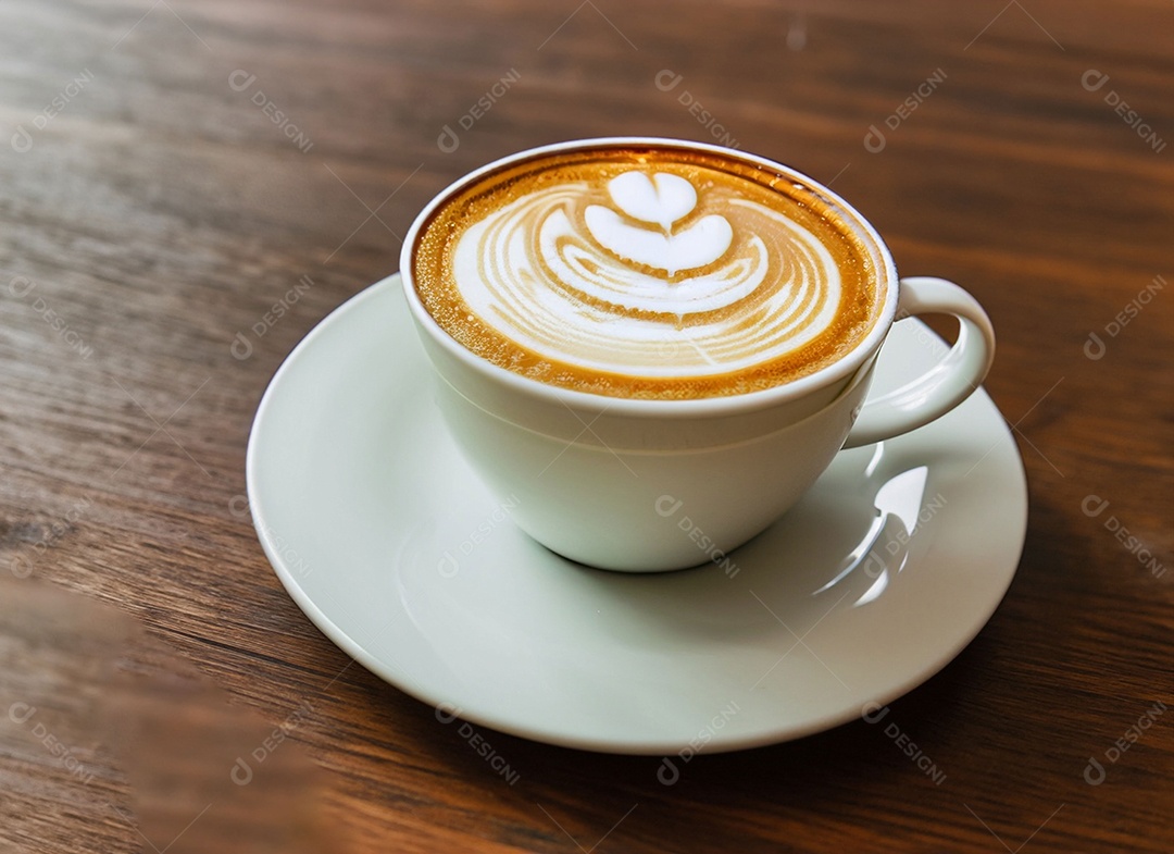 Xícara de café com leite na mesa de madeira Dia internacional do café