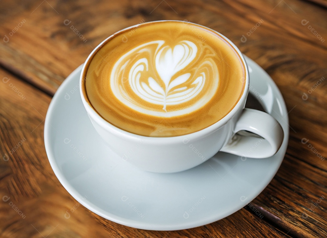 Xícara de café com leite na mesa de madeira Dia internacional do café
