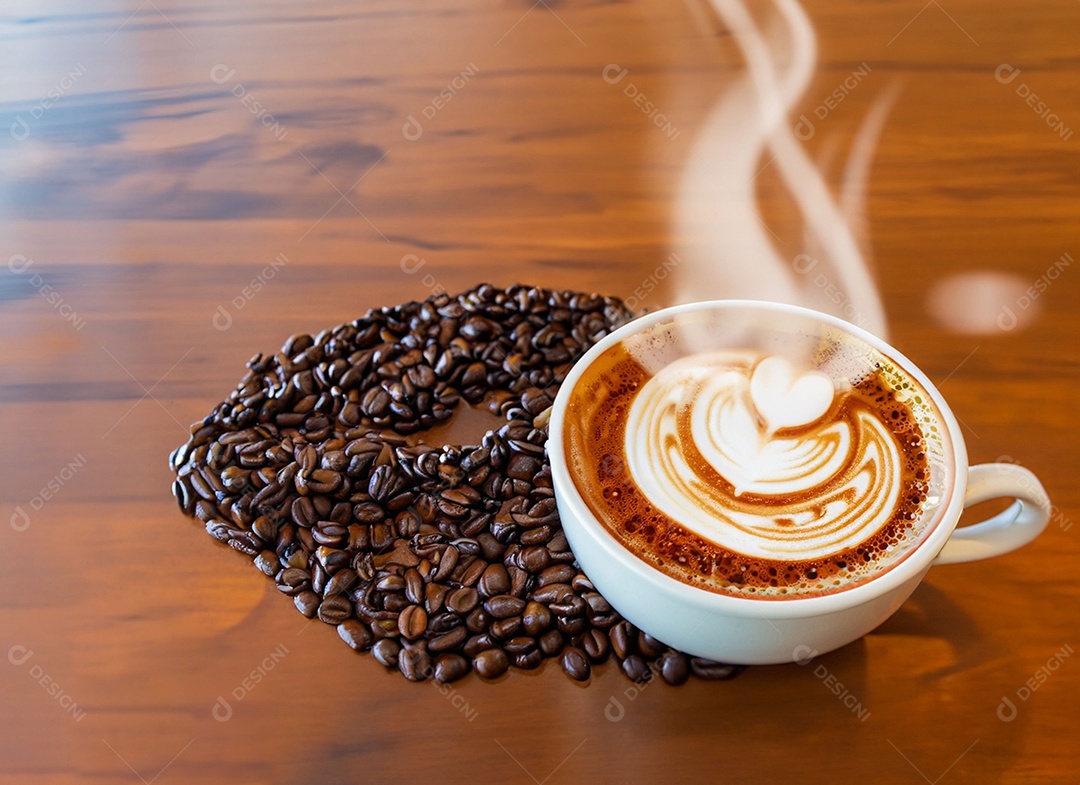 LXícara de café com leite na mesa de madeira Dia internacional do café
