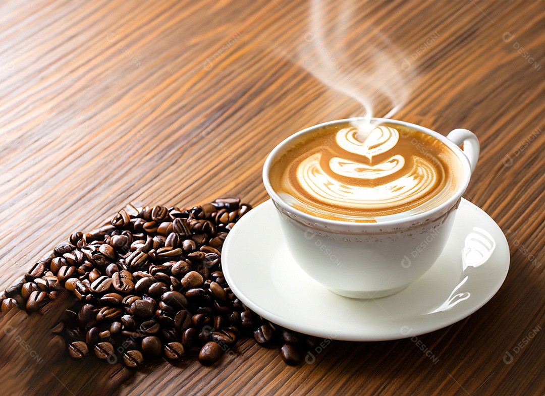 Xícara de café com leite na mesa de madeira Dia internacional do café