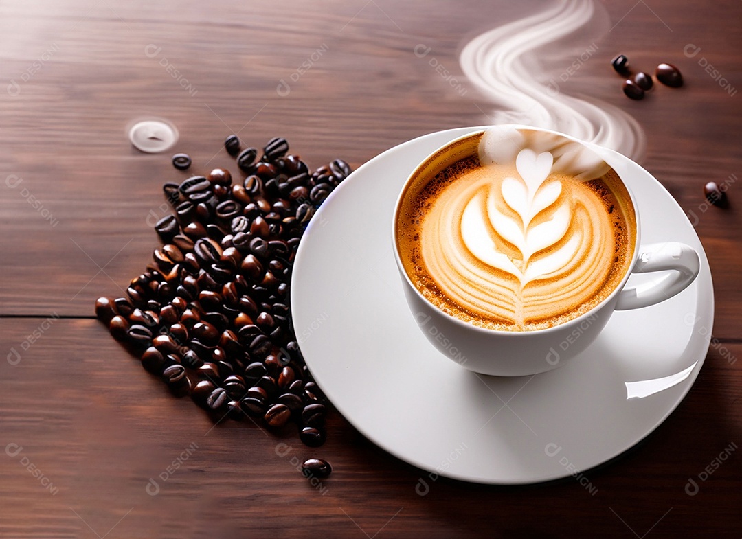 Xícara de café com leite na mesa de madeira Dia internacional do café