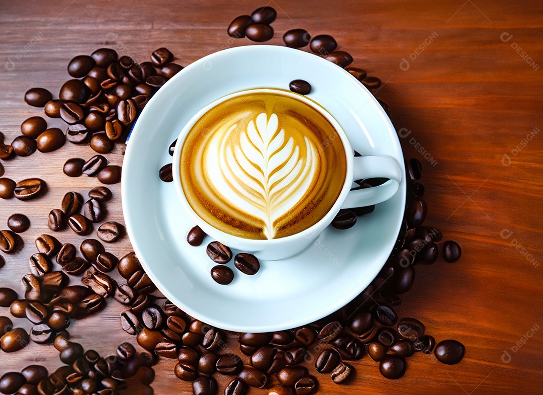 Xícara de café com leite na mesa de madeira Dia internacional do café