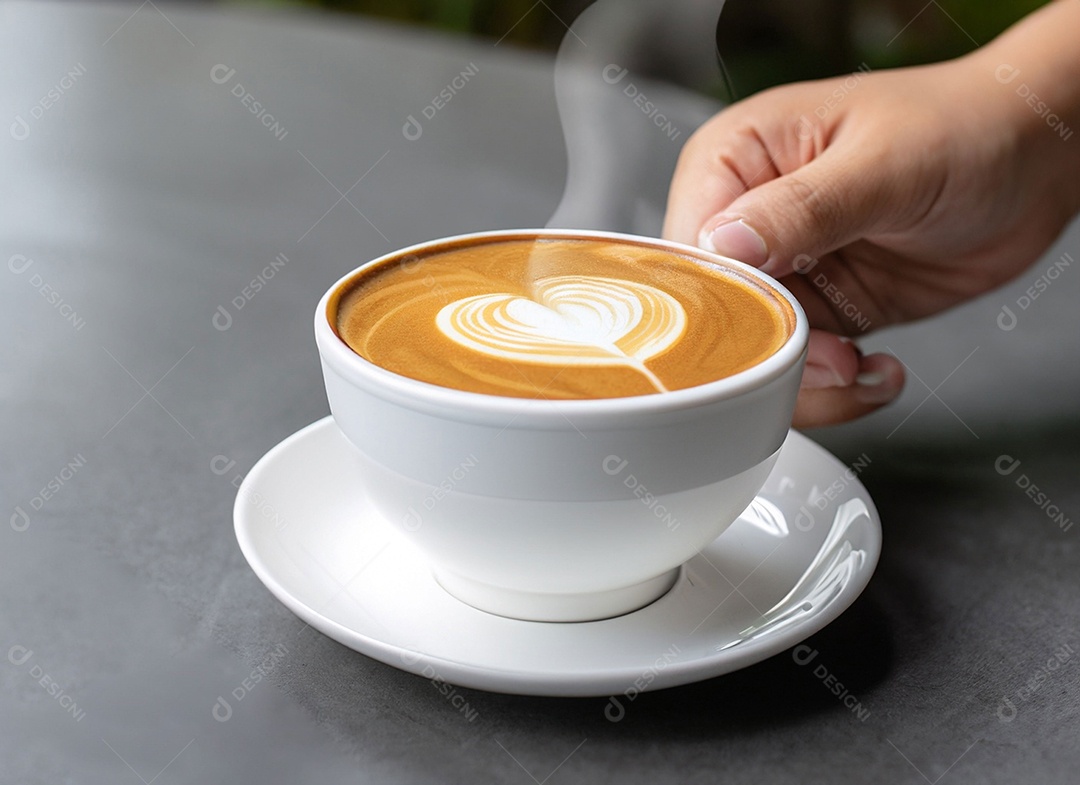 Mão segurando uma xícara de café com leite Dia internacional do café