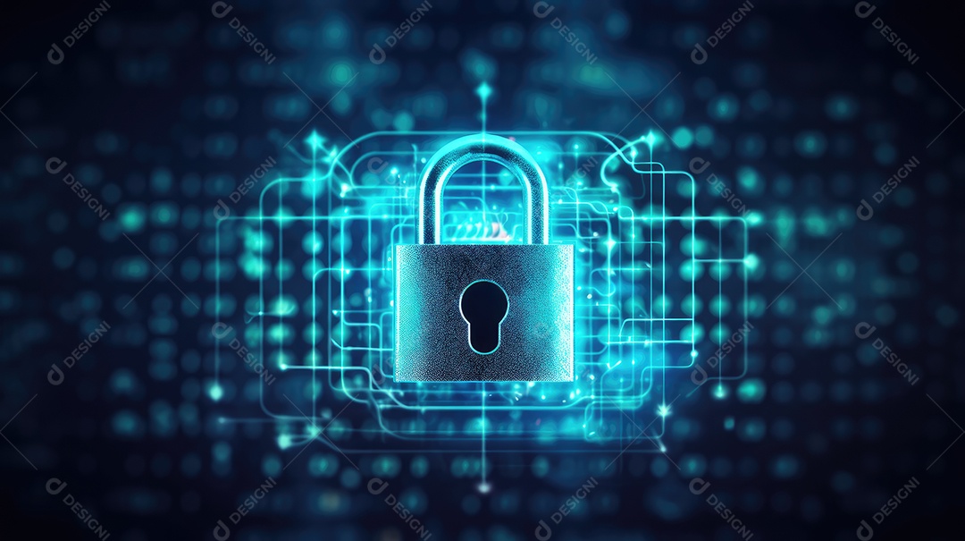 Conceito de segurança cibernética. Cadeado fechado na tela do laptop